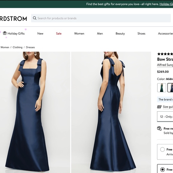NEW D868 Alfred Sung MIDNIGHT Navy BOW STRAP Satin Twill TRUMPET GOWN 4 - Picture 10 of 10